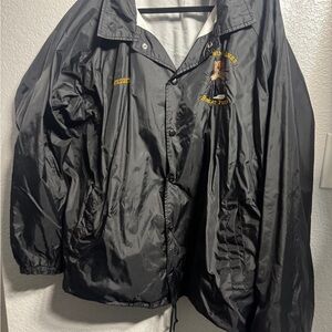 Black Windbreaker Jacket with Embroidered Design